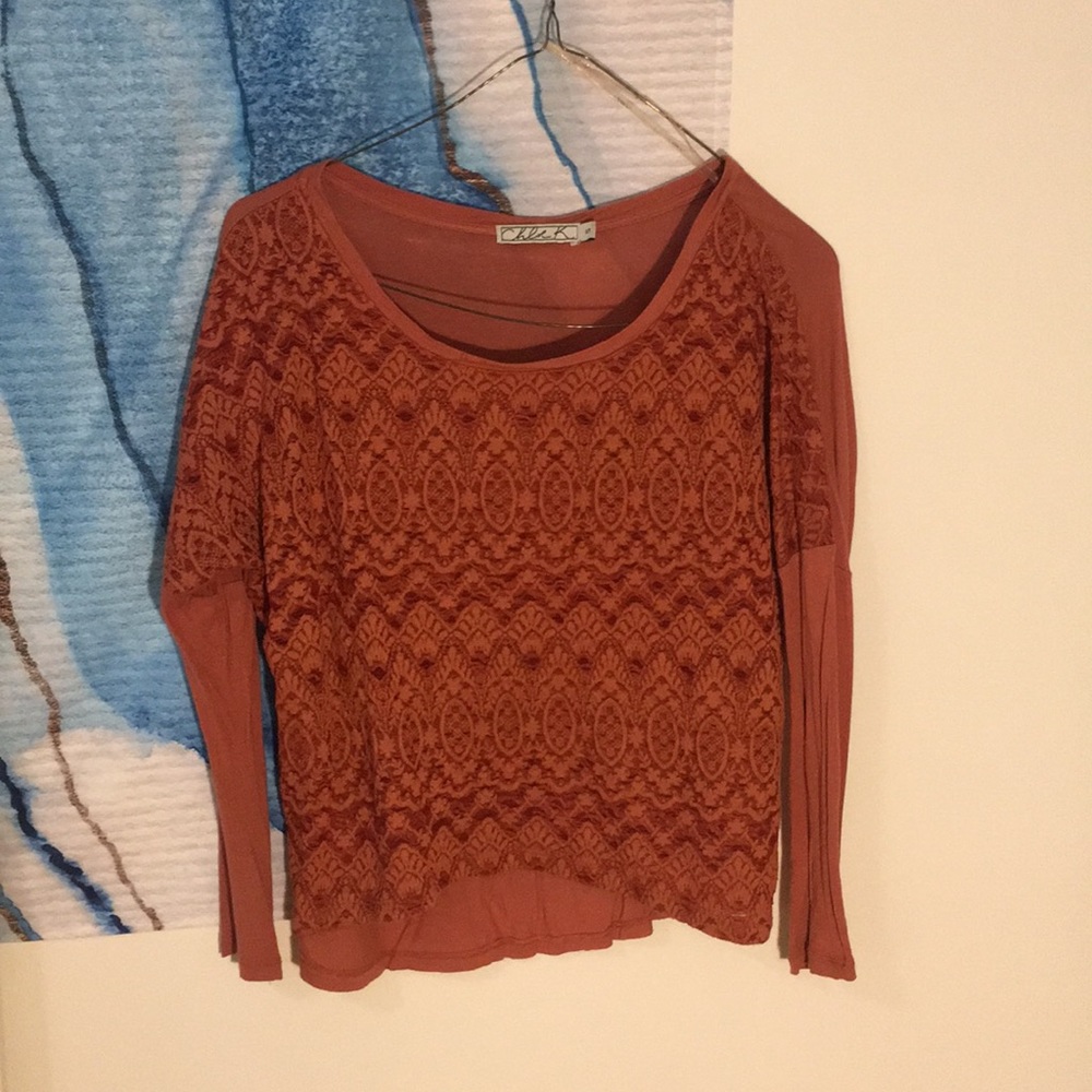 Chloe K long sleeve lace patterned t shirt